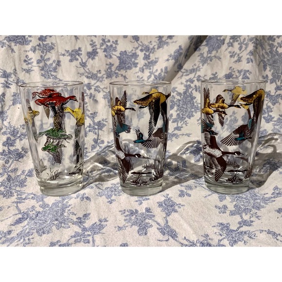 3 MCM 1950s Hazel Atlas Game Birds Tumbler Drinking Glasses - Picture 8 of 10